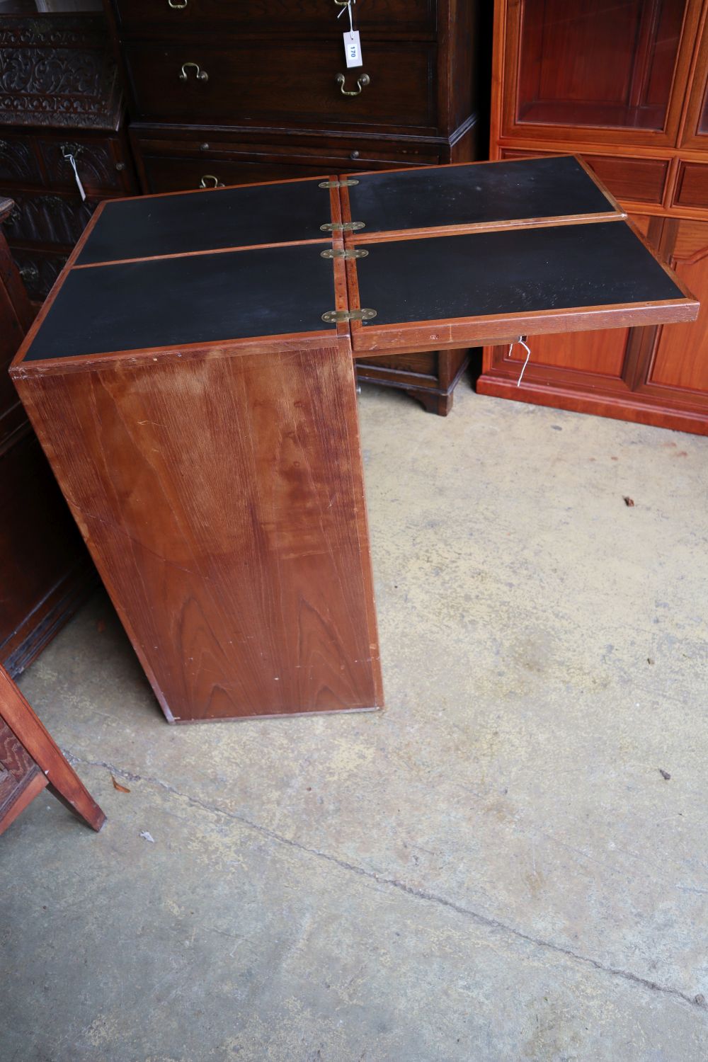 A Danish teak drinks bar by Dyrlund, width 59cm depth 45cm height 90cm